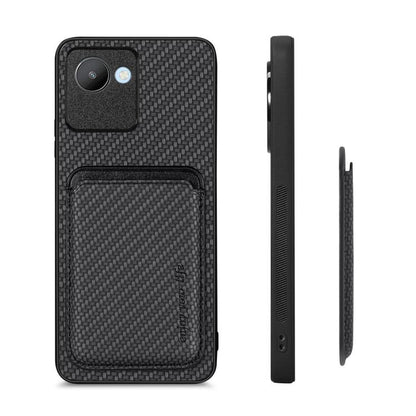 For Realme C30 Carbon Fiber Leather Card Magsafe Phone Case(Black) by bashfashion