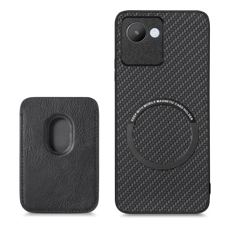 For Realme C30 Carbon Fiber Leather Card Magsafe Phone Case(Black) by bashfashion