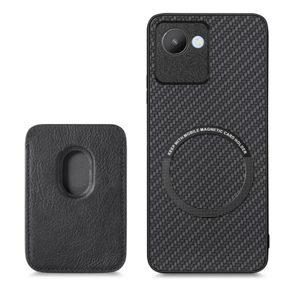 For Realme C30 Carbon Fiber Leather Card Magsafe Phone Case(Black) by bashfashion