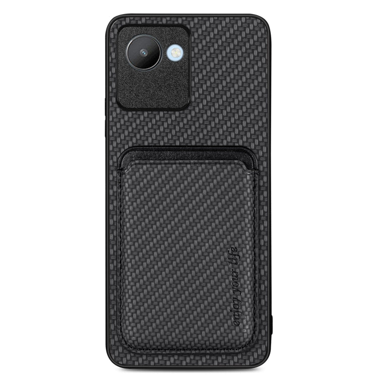 For Realme C30 Carbon Fiber Leather Card Magsafe Phone Case(Black) by bashfashion