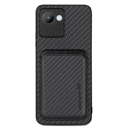 For Realme C30 Carbon Fiber Leather Card Magsafe Phone Case(Black) by bashfashion