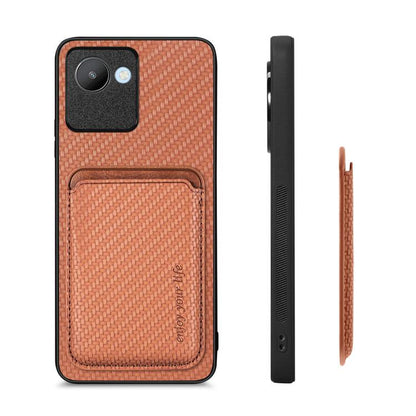 For Realme C30 Carbon Fiber Leather Card Magsafe Phone Case(Brown) by bashfashion