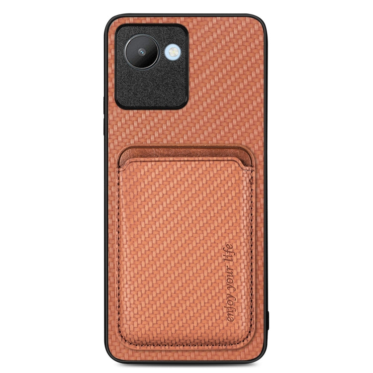 For Realme C30 Carbon Fiber Leather Card Magsafe Phone Case(Brown) by bashfashion