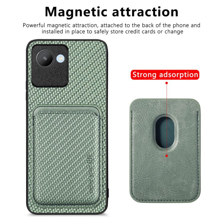 For Realme C30 Carbon Fiber Leather Card Magsafe Phone Case(Green) by bashfashion
