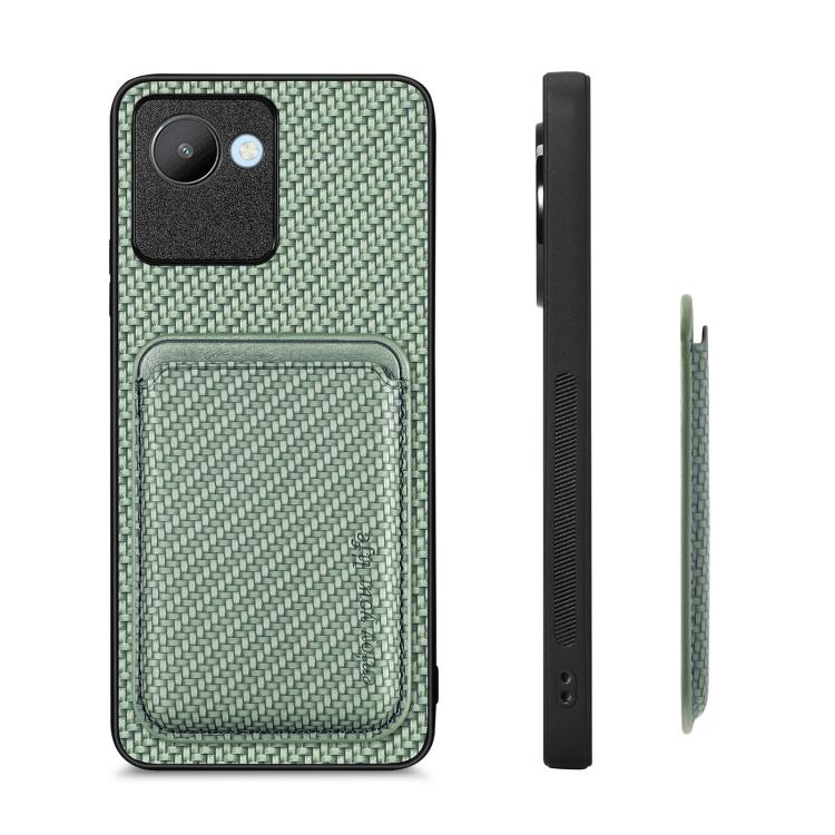 For Realme C30 Carbon Fiber Leather Card Magsafe Phone Case(Green) by bashfashion