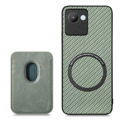 For Realme C30 Carbon Fiber Leather Card Magsafe Phone Case(Green) by bashfashion