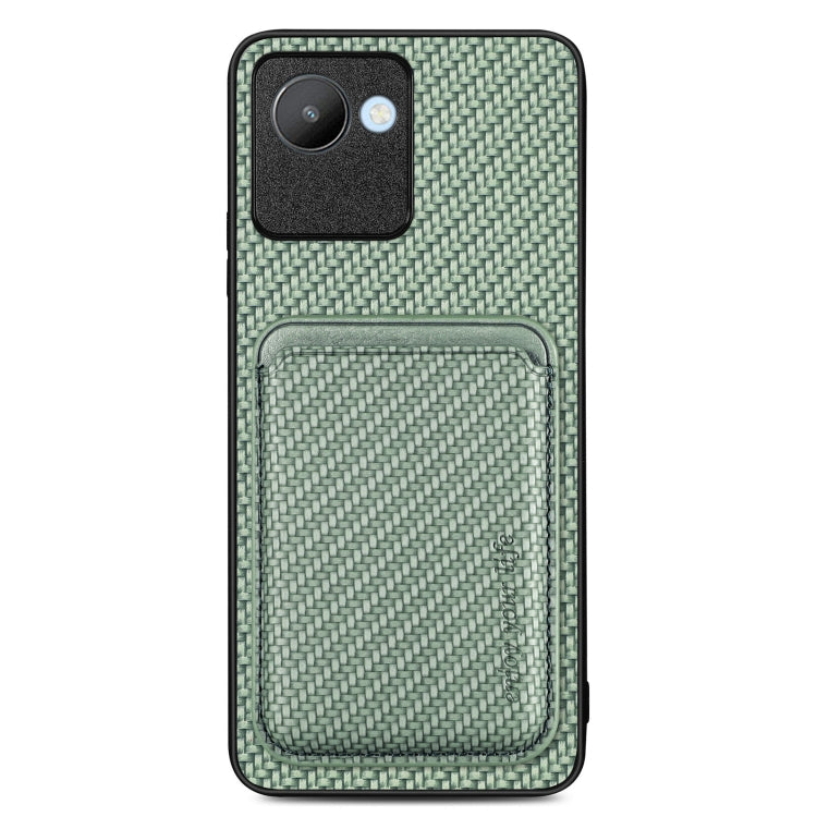 For Realme C30 Carbon Fiber Leather Card Magsafe Phone Case(Green) by bashfashion