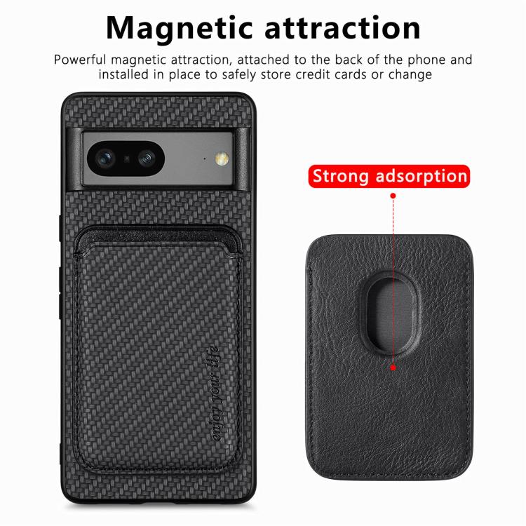 For Google Pixel 7 Carbon Fiber Leather Card Magsafe Phone Case(Black) by bashfashion