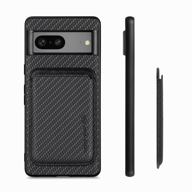 For Google Pixel 7 Carbon Fiber Leather Card Magsafe Phone Case(Black) by bashfashion