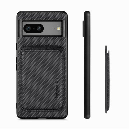 For Google Pixel 7 Carbon Fiber Leather Card Magsafe Phone Case(Black) by bashfashion