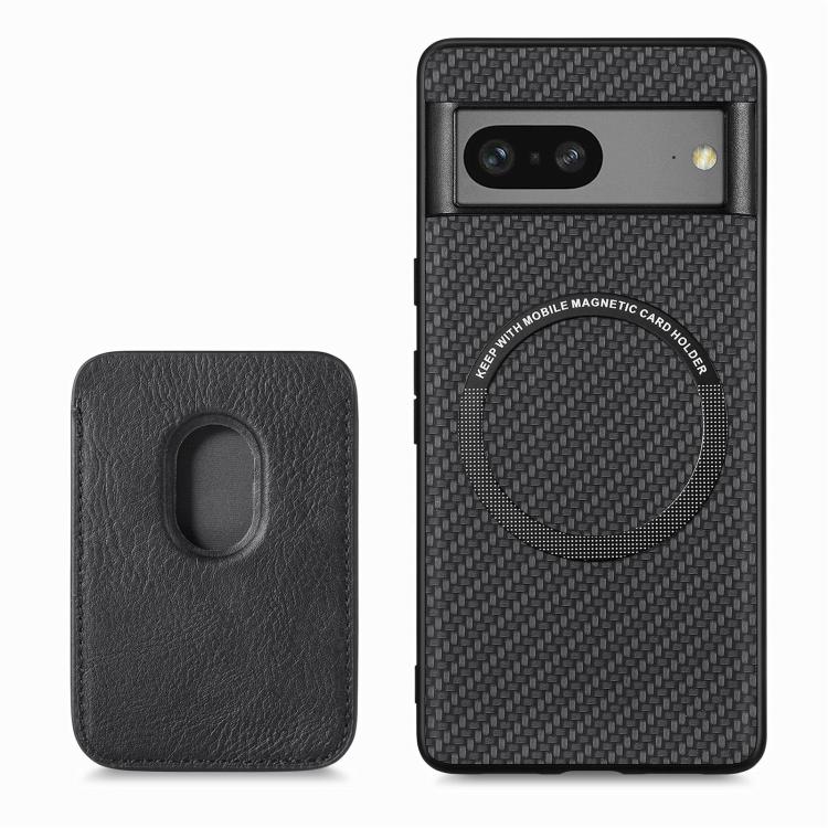 For Google Pixel 7 Carbon Fiber Leather Card Magsafe Phone Case(Black) by bashfashion
