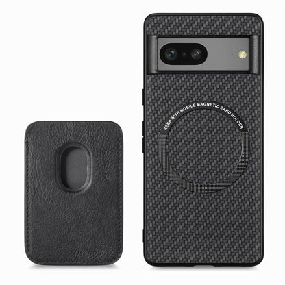 For Google Pixel 7 Carbon Fiber Leather Card Magsafe Phone Case(Black) by bashfashion