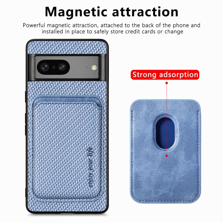 For Google Pixel 7 Carbon Fiber Leather Card Magsafe Phone Case(Blue) by bashfashion