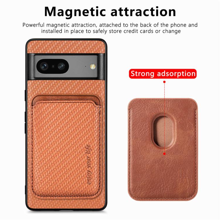 For Google Pixel 7 Carbon Fiber Leather Card Magsafe Phone Case(Brown) by bashfashion