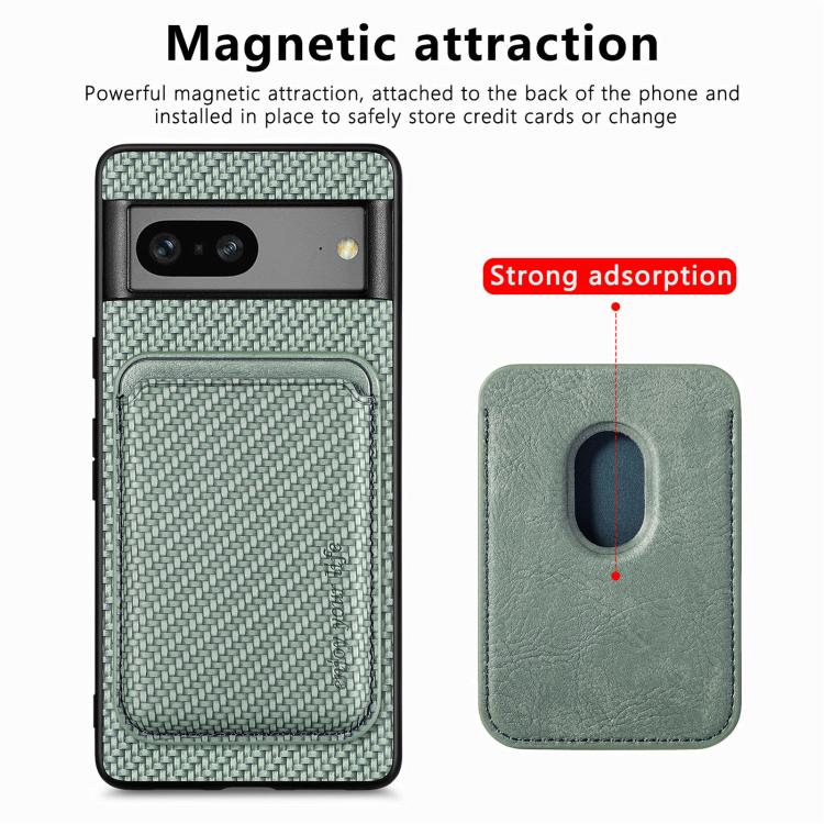 For Google Pixel 7 Carbon Fiber Leather Card Magsafe Phone Case(Green) by bashfashion