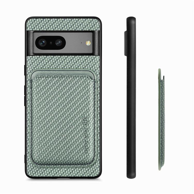 For Google Pixel 7 Carbon Fiber Leather Card Magsafe Phone Case(Green) by bashfashion