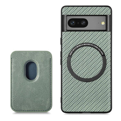 For Google Pixel 7 Carbon Fiber Leather Card Magsafe Phone Case(Green) by bashfashion