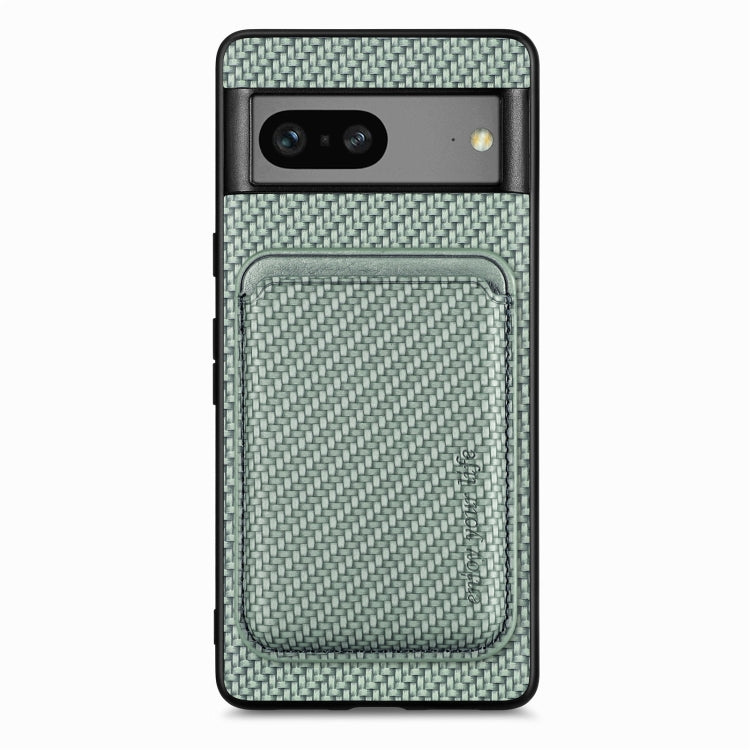 For Google Pixel 7 Carbon Fiber Leather Card Magsafe Phone Case(Green) by bashfashion