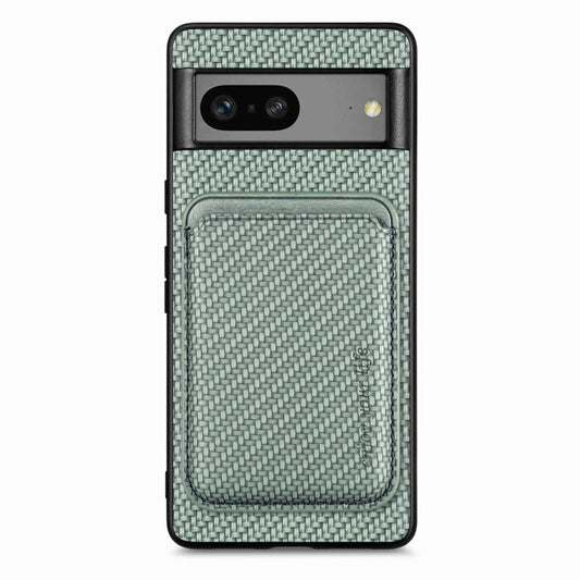 For Google Pixel 7 Carbon Fiber Leather Card Magsafe Phone Case(Green) by bashfashion