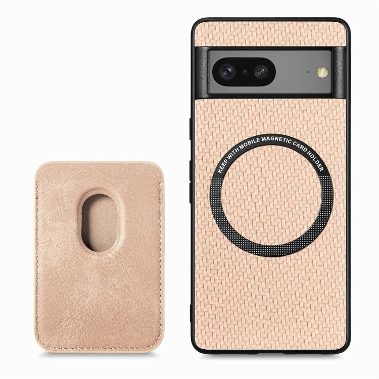 For Google Pixel 7 Carbon Fiber Leather Card Magsafe Phone Case(Khaki) by bashfashion