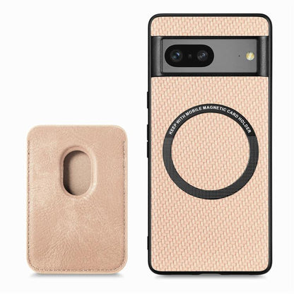 For Google Pixel 7 Carbon Fiber Leather Card Magsafe Phone Case(Khaki) by bashfashion