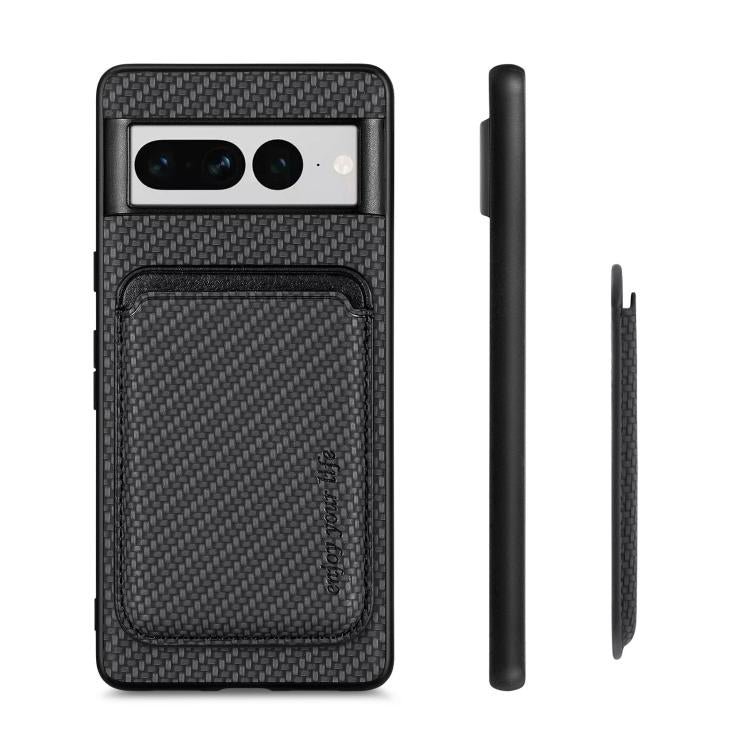 For Google Pixel 7 Pro Carbon Fiber Leather Card Magsafe Phone Case(Black) by bashfashion
