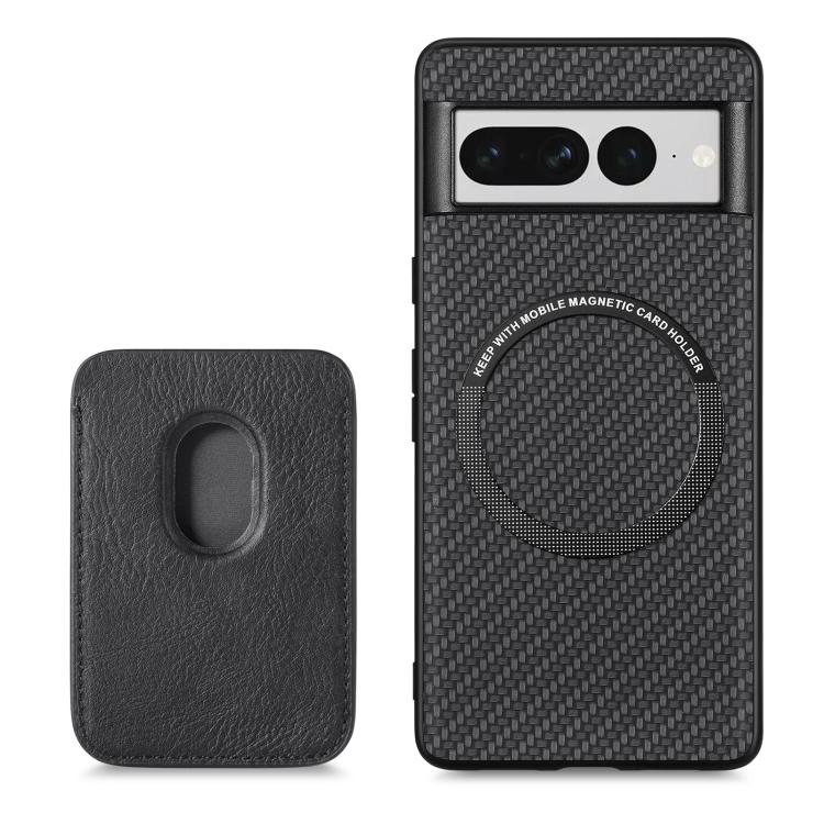 For Google Pixel 7 Pro Carbon Fiber Leather Card Magsafe Phone Case(Black) by bashfashion