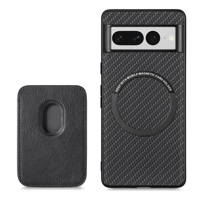 For Google Pixel 7 Pro Carbon Fiber Leather Card Magsafe Phone Case(Black) by bashfashion
