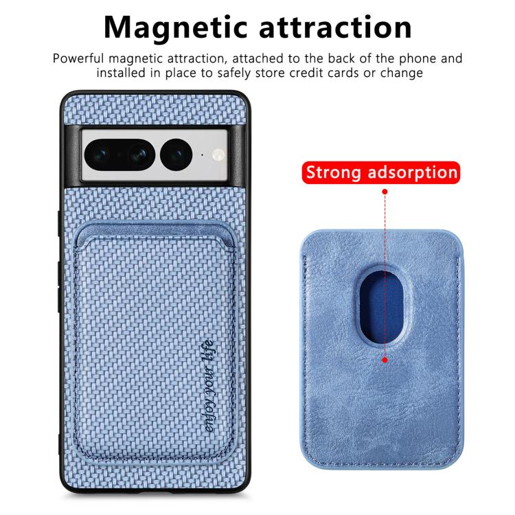 For Google Pixel 7 Pro Carbon Fiber Leather Card Magsafe Phone Case(Blue) by bashfashion