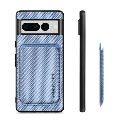 For Google Pixel 7 Pro Carbon Fiber Leather Card Magsafe Phone Case(Blue) by bashfashion