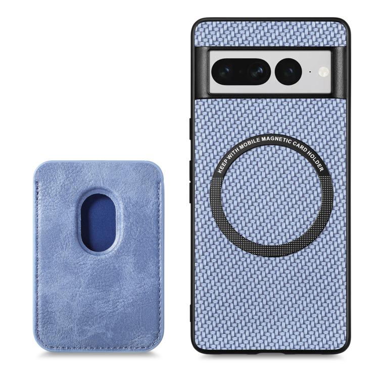 For Google Pixel 7 Pro Carbon Fiber Leather Card Magsafe Phone Case(Blue) by bashfashion