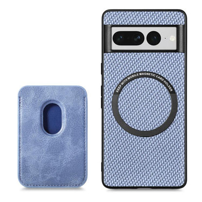 For Google Pixel 7 Pro Carbon Fiber Leather Card Magsafe Phone Case(Blue) by bashfashion