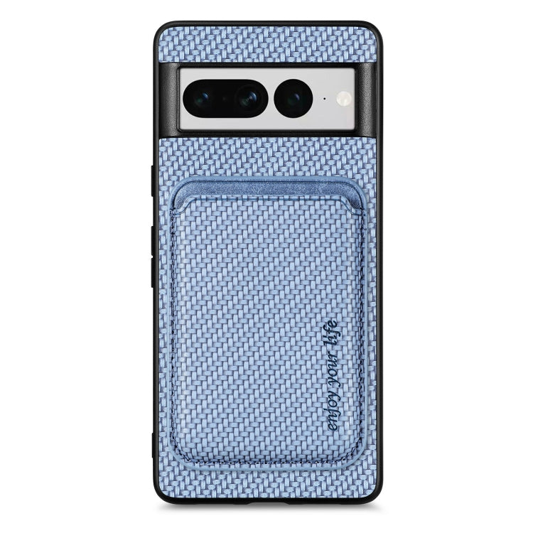For Google Pixel 7 Pro Carbon Fiber Leather Card Magsafe Phone Case(Blue) by bashfashion