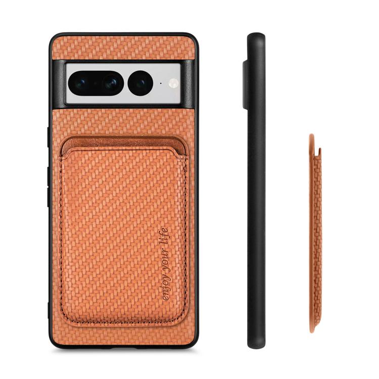 For Google Pixel 7 Pro Carbon Fiber Leather Card Magsafe Phone Case(Brown) by bashfashion