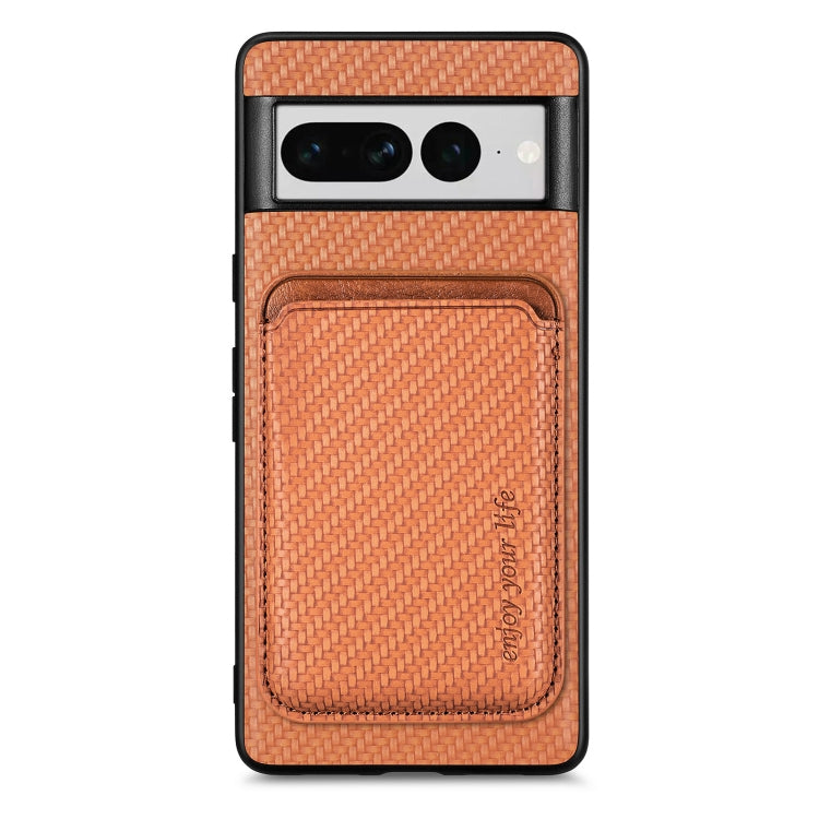 For Google Pixel 7 Pro Carbon Fiber Leather Card Magsafe Phone Case(Brown) by bashfashion
