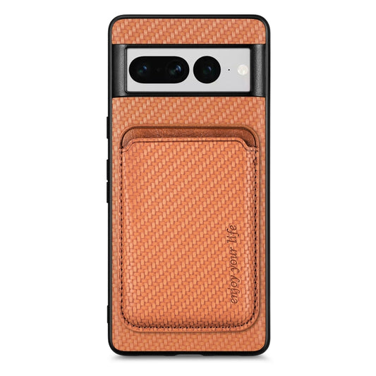For Google Pixel 7 Pro Carbon Fiber Leather Card Magsafe Phone Case(Brown) by bashfashion