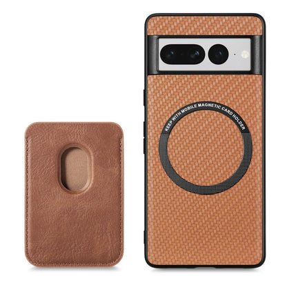 For Google Pixel 7 Pro Carbon Fiber Leather Card Magsafe Phone Case(Brown) by bashfashion