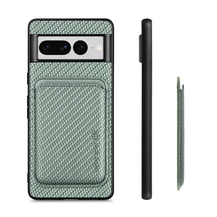 For Google Pixel 7 Pro Carbon Fiber Leather Card Magsafe Phone Case(Green) by bashfashion