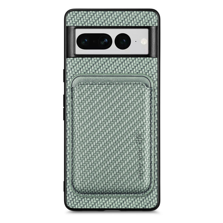 For Google Pixel 7 Pro Carbon Fiber Leather Card Magsafe Phone Case(Green) by bashfashion