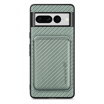 For Google Pixel 7 Pro Carbon Fiber Leather Card Magsafe Phone Case(Green) by bashfashion