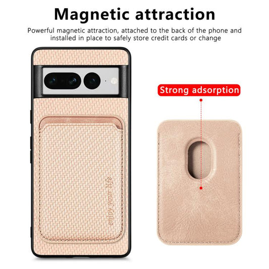 For Google Pixel 7 Pro Carbon Fiber Leather Card Magsafe Phone Case(Khaki) by bashfashion