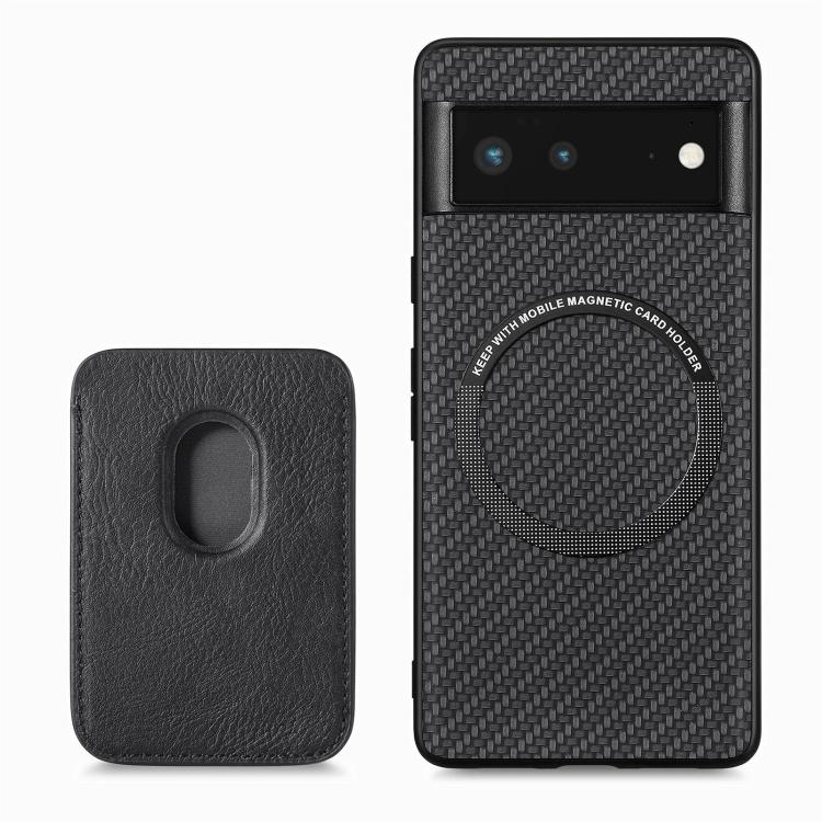 For Google Pixel 6 Carbon Fiber Leather Card Magsafe Phone Case(Black) by bashfashion