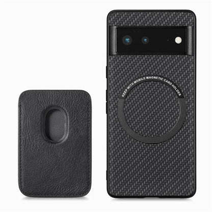 For Google Pixel 6 Carbon Fiber Leather Card Magsafe Phone Case(Black) by bashfashion