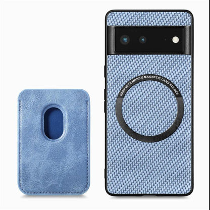 For Google Pixel 6 Carbon Fiber Leather Card Magsafe Phone Case(Blue) by bashfashion