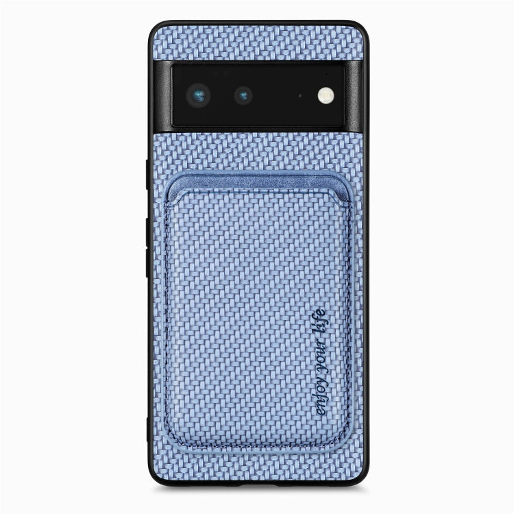 For Google Pixel 6 Carbon Fiber Leather Card Magsafe Phone Case(Blue) by bashfashion