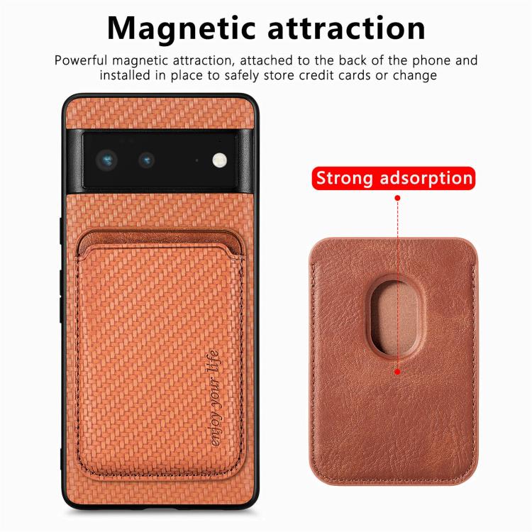 For Google Pixel 6 Carbon Fiber Leather Card Magsafe Phone Case(Brown) by bashfashion