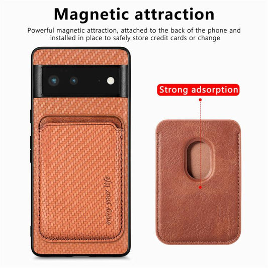 For Google Pixel 6 Carbon Fiber Leather Card Magsafe Phone Case(Brown) by bashfashion
