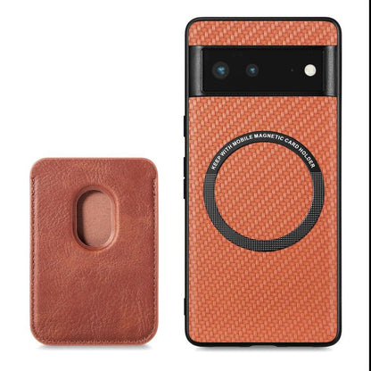 For Google Pixel 6 Carbon Fiber Leather Card Magsafe Phone Case(Brown) by bashfashion