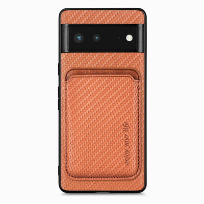 For Google Pixel 6 Carbon Fiber Leather Card Magsafe Phone Case(Brown) by bashfashion