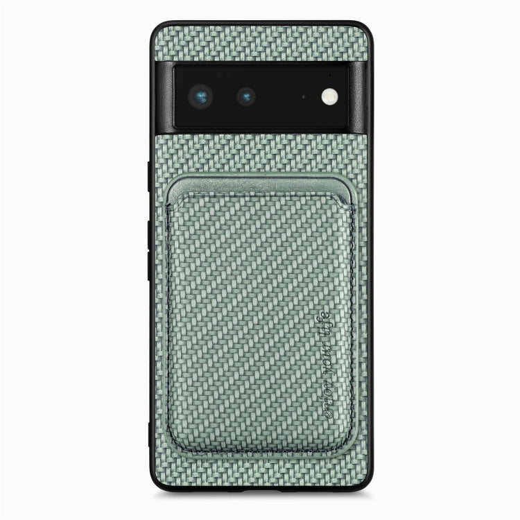 For Google Pixel 6 Carbon Fiber Leather Card Magsafe Phone Case(Green) by bashfashion